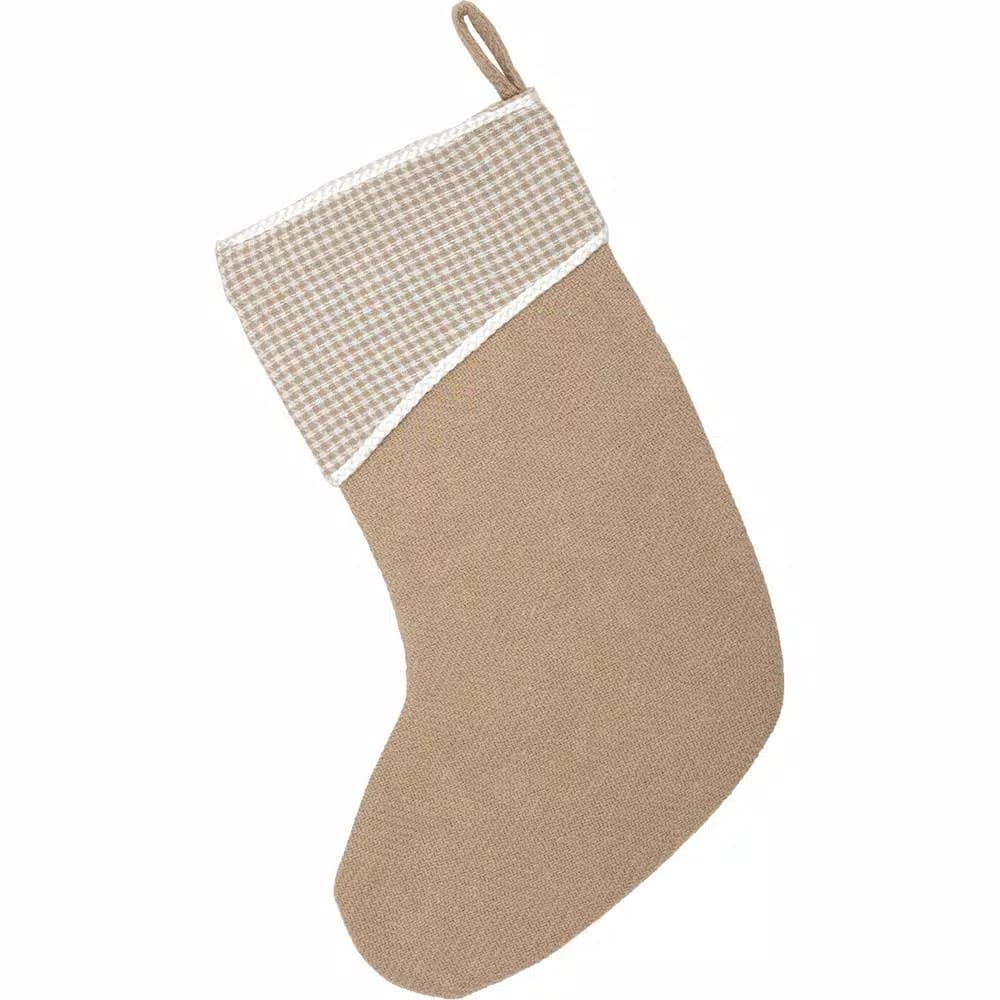 VHC Brands 15 in. Cotton Pearlescent Natural Tan Coastal Christmas Stocking