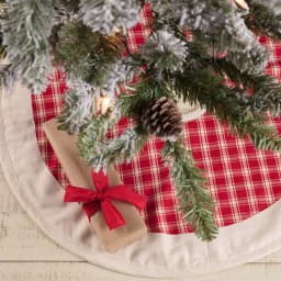 VHC Brands 21 in. Red Plaid Christmas Farmhouse Tree Skirt with Flannel Lining thumbnail 4