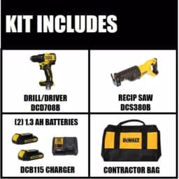 DEWALT 20V MAX ATOMIC Cordless Brushless 1/2 in. Drill/Driver & Reciprocating Saw Kit with (2) 1.3Ah Batteries thumbnail 2
