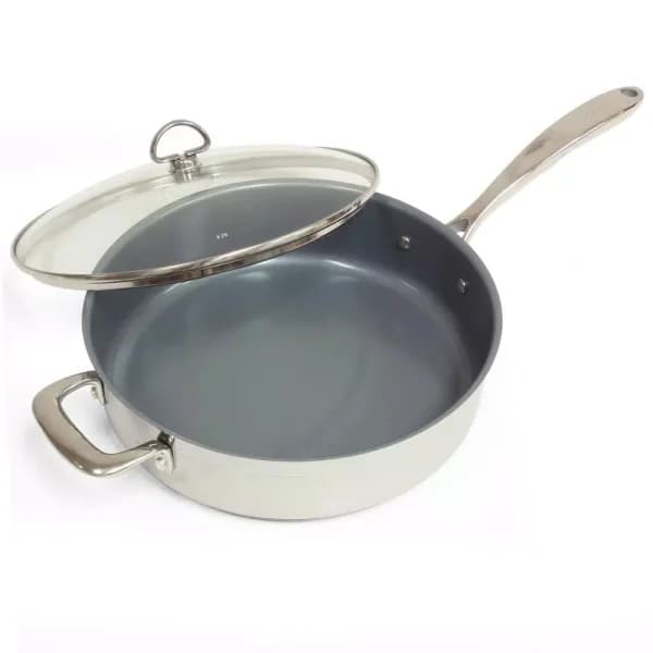 Chantal Induction 21 Steel 11.5 in. Stainless Steel Ceramic Nonstick Skillet with Glass Lid, Brushed Stainless Steel