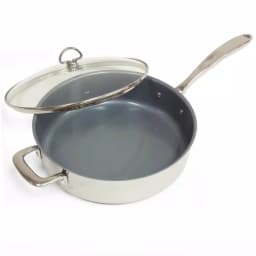 Chantal Induction 21 Steel 11.5 in. Stainless Steel Ceramic Nonstick Skillet with Glass Lid, Brushed Stainless Steel thumbnail 1