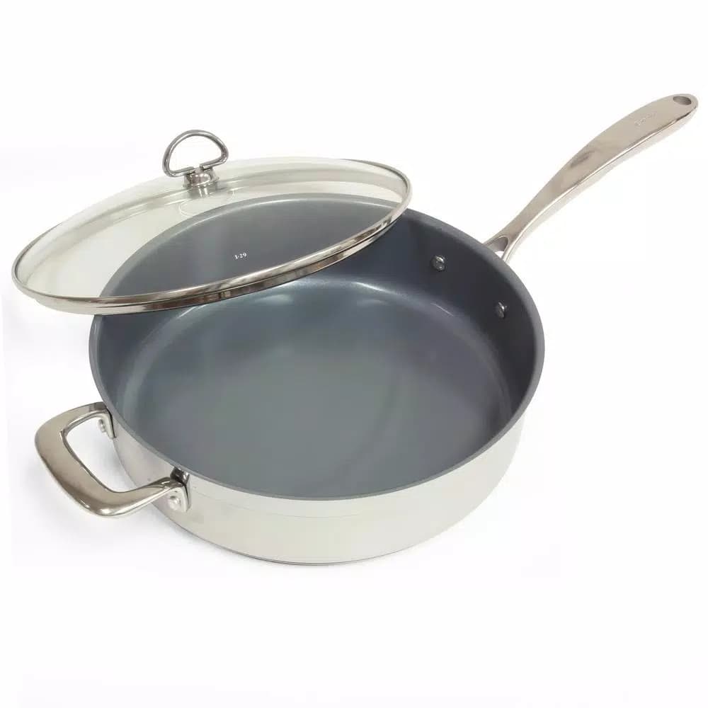 Chantal Induction 21 Steel 11.5 in. Stainless Steel Ceramic Nonstick Skillet with Glass Lid, Brushed Stainless Steel