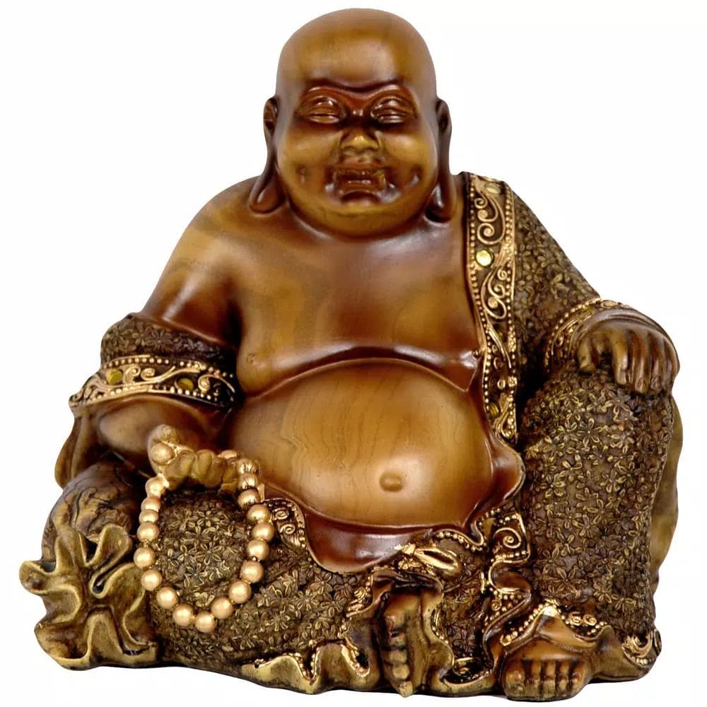 Oriental Furniture 6 in. Gold Laughing Buddha Statue - Hotei/Budai Decorative Resin Sculpture