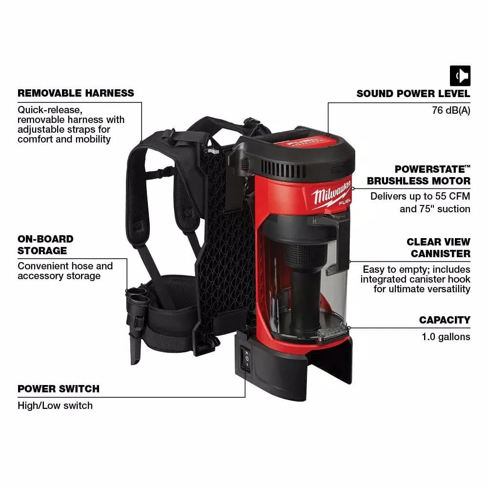 Milwaukee M18 FUEL 18V Lithium-Ion Brushless 1 Gal. 3-in-1 Cordless Backpack Vacuum (Tool-Only)