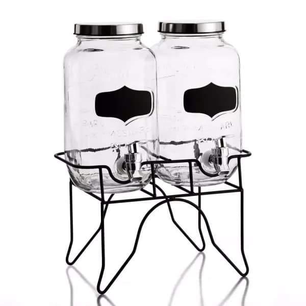 Style Setter Blackboard Glass Beverage Dispensers with Metal Stand, Set of 2