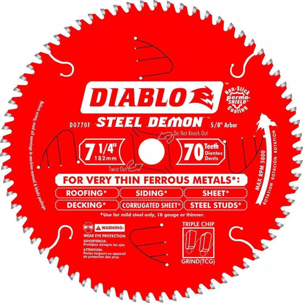 Diablo Steel Demon 7-1/4 in. x 70-Tooth Ultra Fine Ferrous Metal Carbide Circular Saw Blade