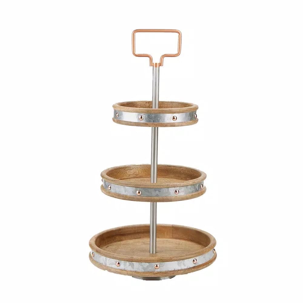 Mind Reader Products 3-Tier Silver Cake Stand with Handle, Galvanized Steel Dessert Display