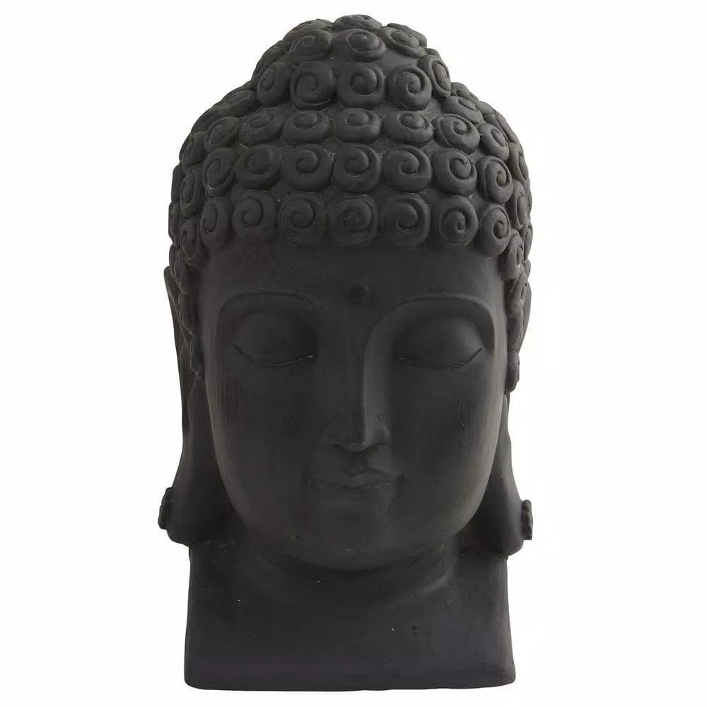 Nearly Natural Black Stone Buddha Head Statue - Indoor/Outdoor Bohemian Zen Decor