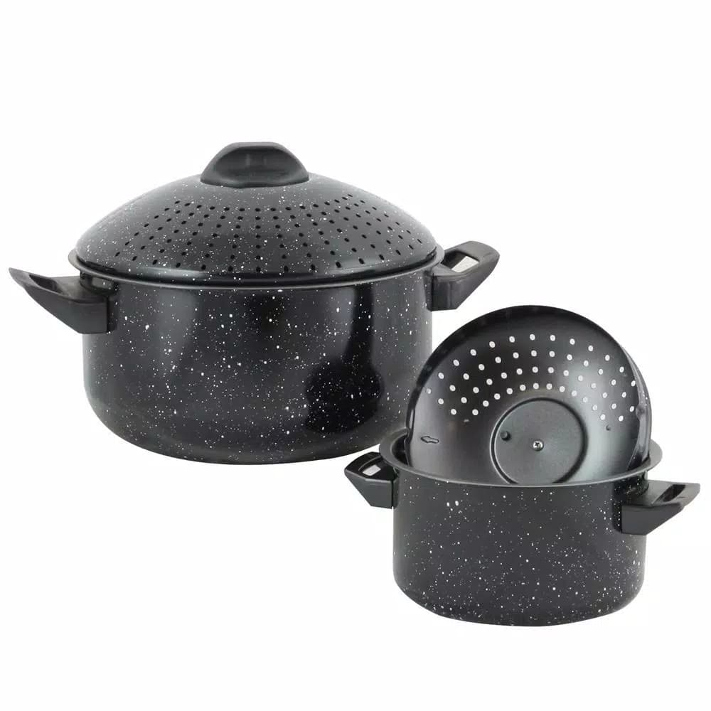 Gibson Home Casselman 4-Piece Steel Nonstick Pasta Pot Set, Black Speckle