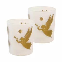 LUMABASE Gold Angels Battery Operated LED Candles with Timer, Frosted Glass and Genuine Wax, 2-Count thumbnail 1