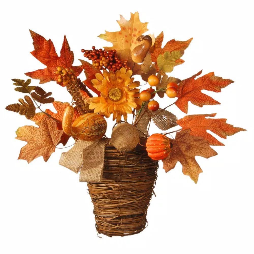 National Tree Company Harvest Accessories 16 in. Autumn Basket Wall Decor with Pumpkins, Maple Leaves and Berries