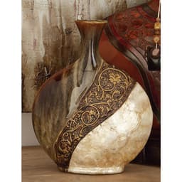 LITTON LANE 14 in. Mediterranean Ceramic and Capiz Shell Urn Vase - Brown and Gold thumbnail 8