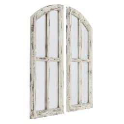 Aspire Home Accents Pueblo Distressed Off-White Wood Arch Windowpane Mirror Set (27 x 15 in.) thumbnail 3