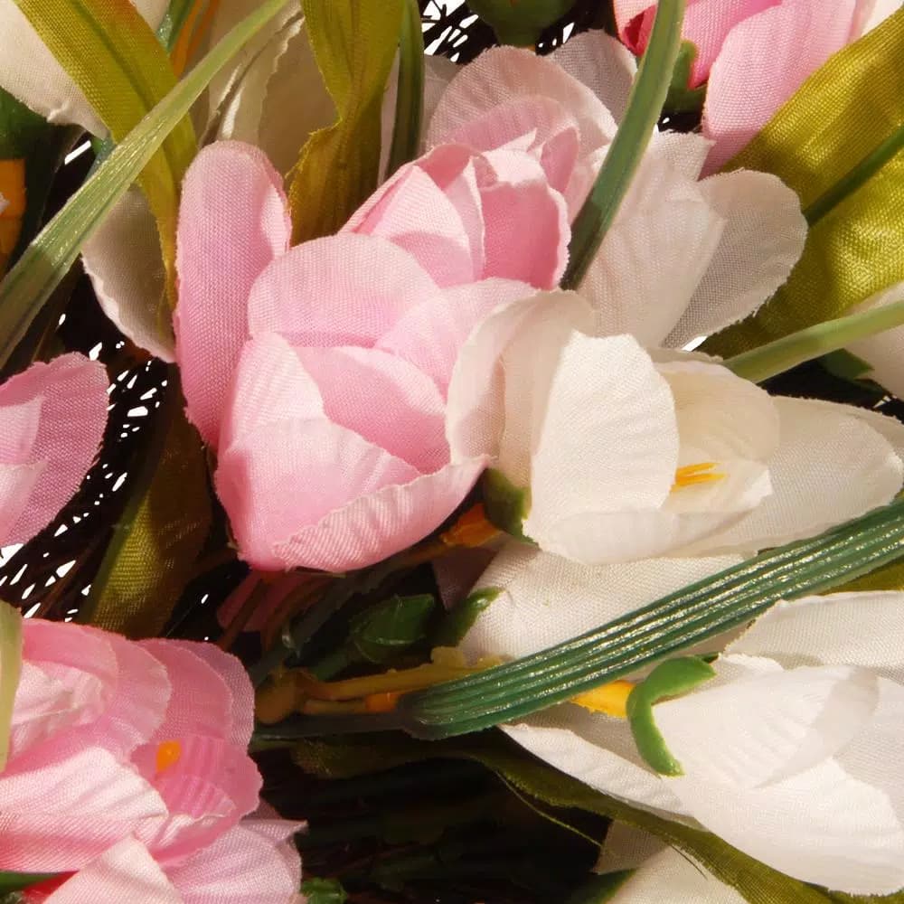 National Tree Company 21 in. Pink and White Tulip Flower Wreath with Greenery
