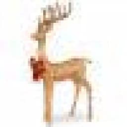 National Tree Company 48 in. Pre-lit Standing Reindeer Sculpture with 105 Clear Lights, Champagne & Red thumbnail 2
