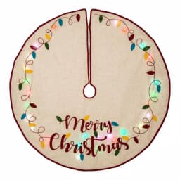 Glitzhome 48 in. LED Embroidered Linen Christmas Tree Skirt - Merry Christmas thumbnail 1