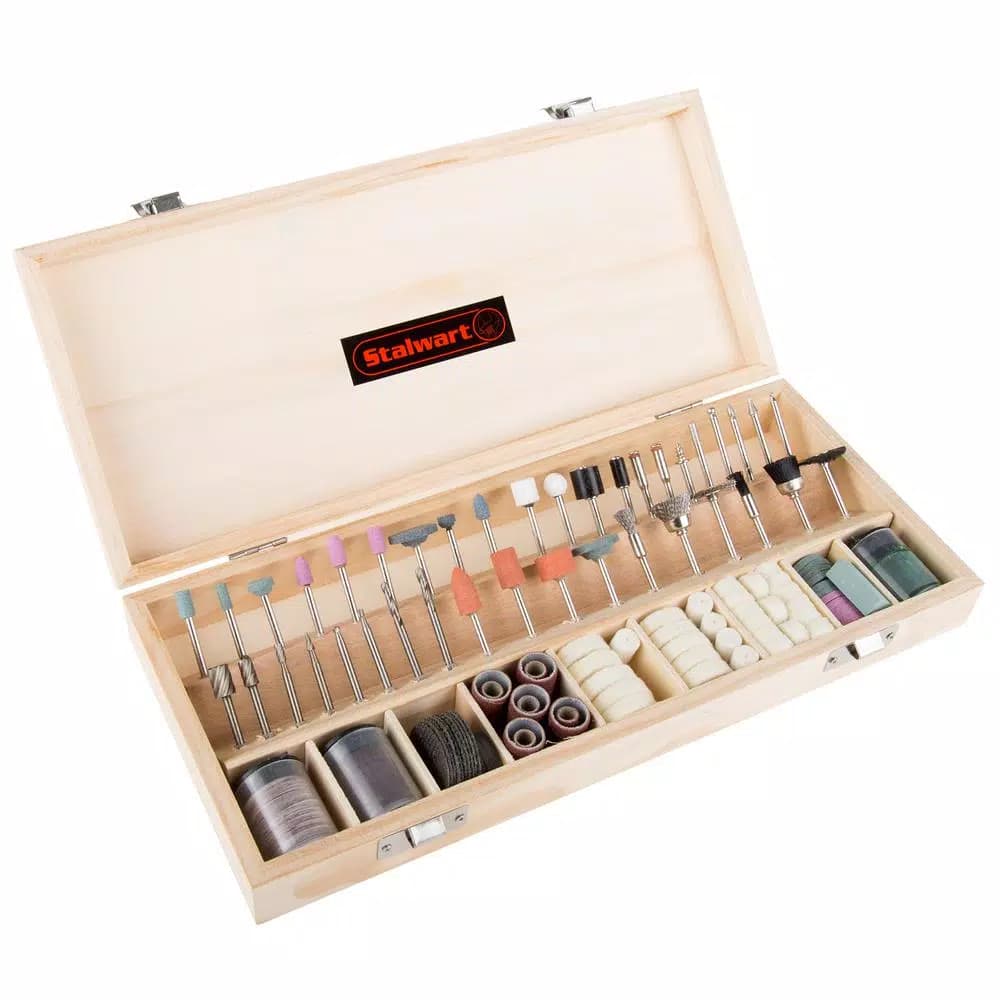 Stalwart 228-Piece Rotary Tool Accessories Kit with Wooden Storage Case