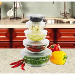HOME basics 5-Piece Glass Bowl Set with Airtight Plastic Lids thumbnail 1