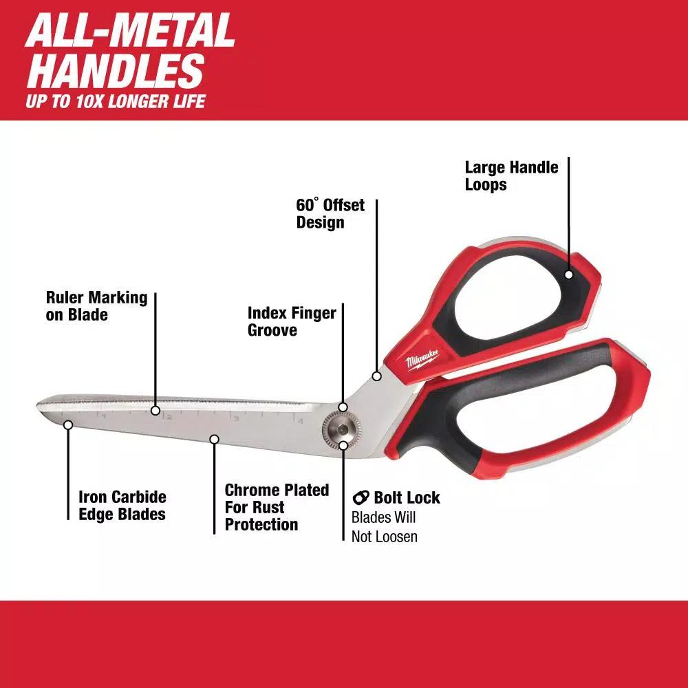Milwaukee Jobsite Offset Scissors with Iron Carbide Micro-Serrated Blades