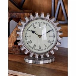 LITTON LANE Vintage Silver Gear Table Clock - Industrial Style Analog Quartz Clock thumbnail 5