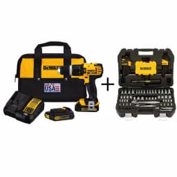 DEWALT 20V MAX Cordless 1/2 in. Compact Hammer Drill/Driver Kit with (2) 1.5Ah Batteries & 108-Piece Mechanics Tool Set thumbnail 1