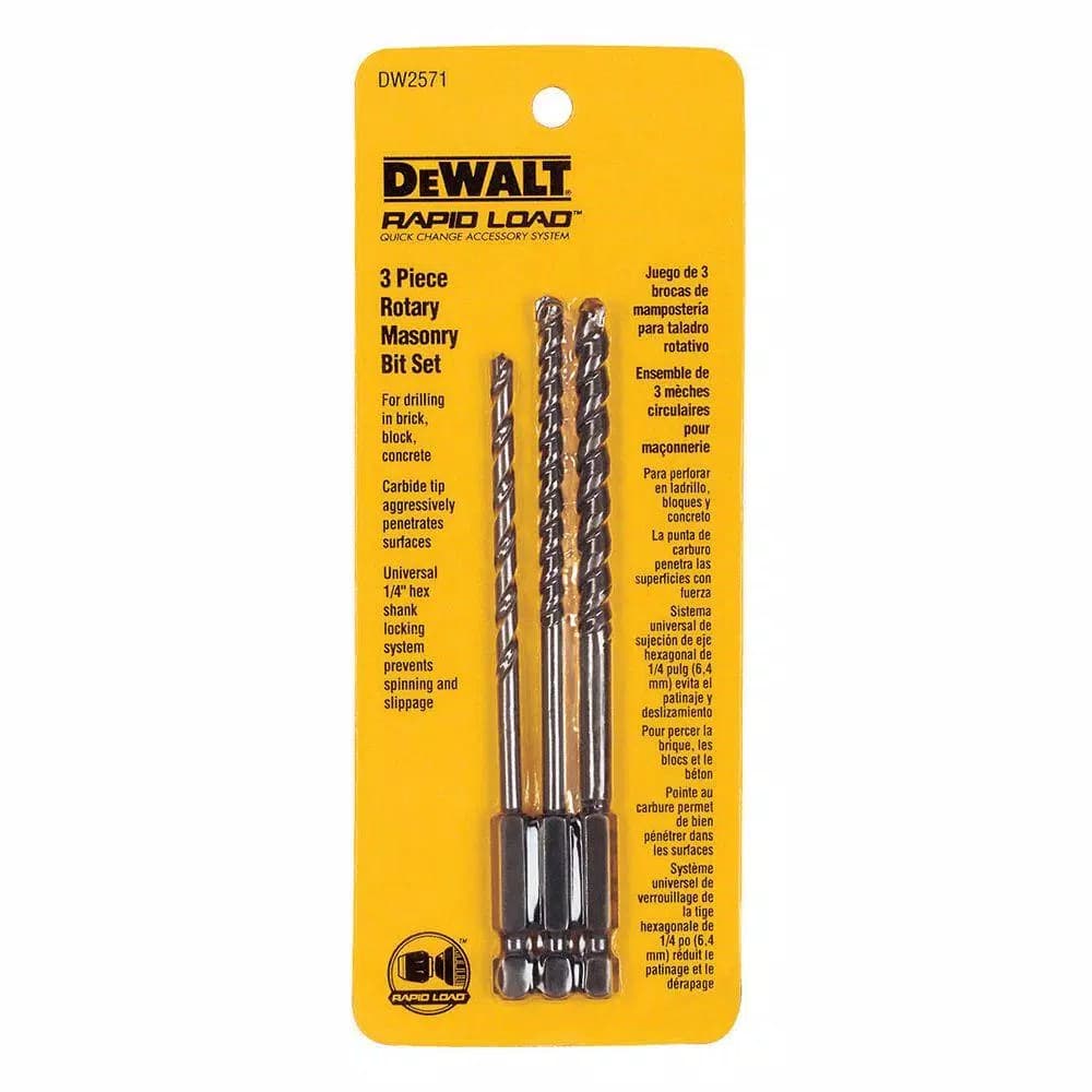 DEWALT 3-Piece Rotary Masonry Bit Set with Carbide Tips and 1/4 in. Hex Shank