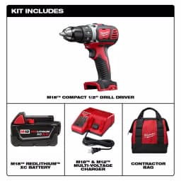 Milwaukee M18 18V Compact 1/2 in. Cordless Drill Driver Kit with 3.0 Ah Battery, Charger & Bag thumbnail 2