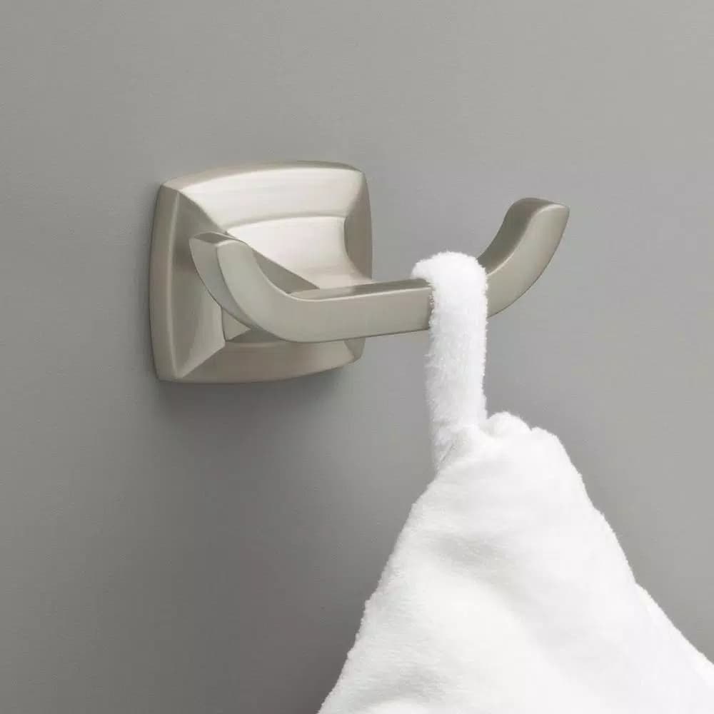 Delta Portwood Double Prong Towel and Robe Hook in SpotShield Brushed Nickel