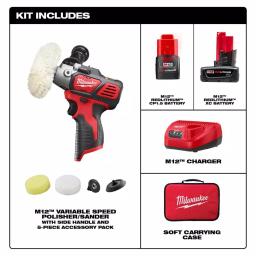 Milwaukee M12 12V Lithium-Ion Variable Speed Polisher/Sander Kit with (2) Batteries, Charger & Accessories thumbnail 2