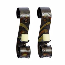 LITTON LANE 19 in. Scrolled Iron Candle Sconces with Metallic Brown Finish (Pair) thumbnail 1