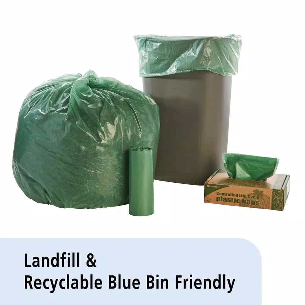 Stout 33 Gallon Totally Degradable Trash Bags, 40 Count Box, Green