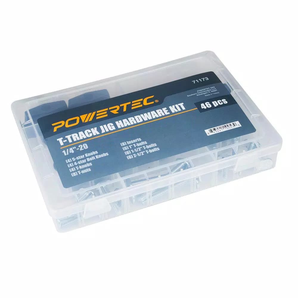 POWERTEC 1/4-20 in. T-Track Jig and Fixture Hardware Kit, 46-Piece Set