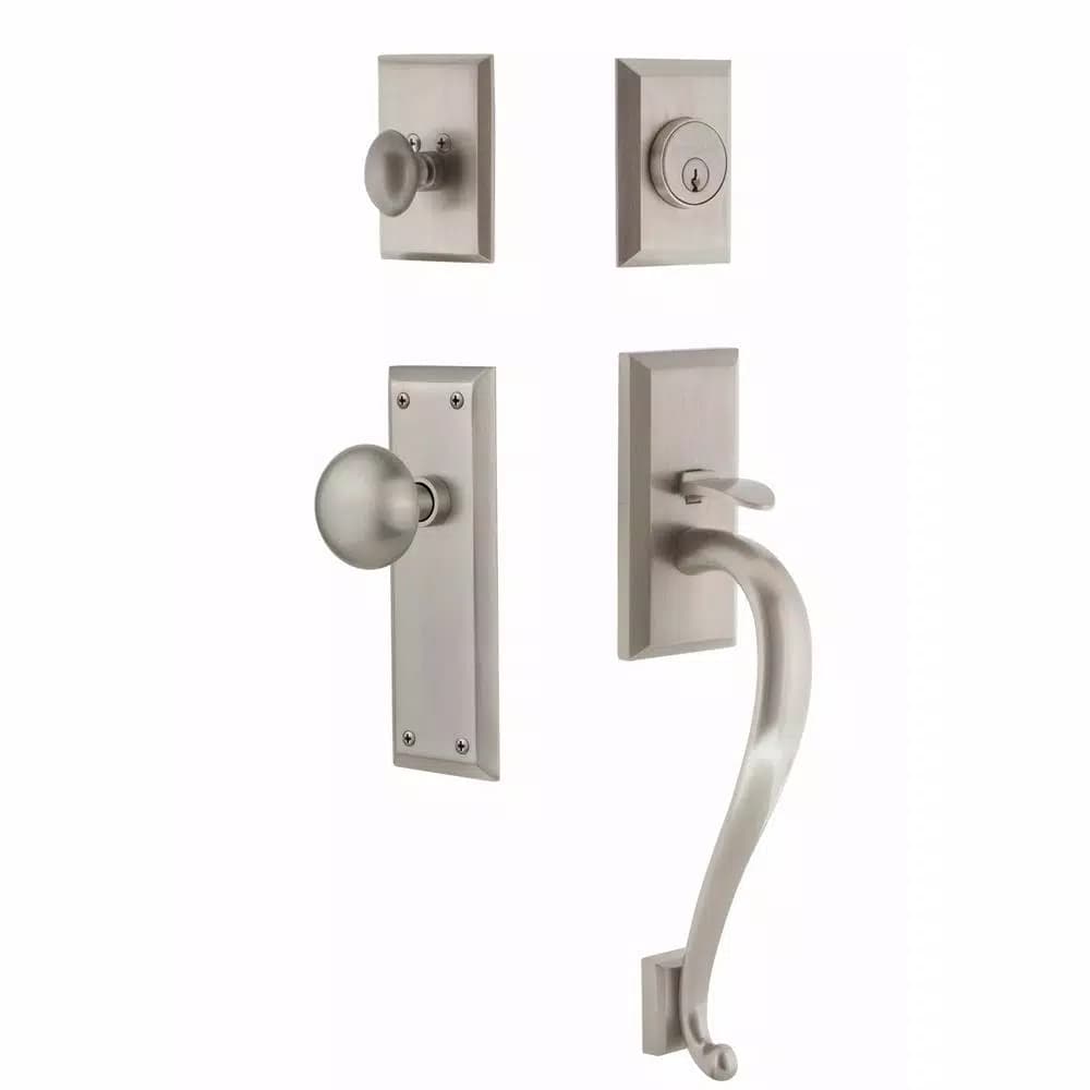 Nostalgic Warehouse New York Satin Nickel Keyed Entry Handleset with New York Knob, 2-3/8 in. Backset