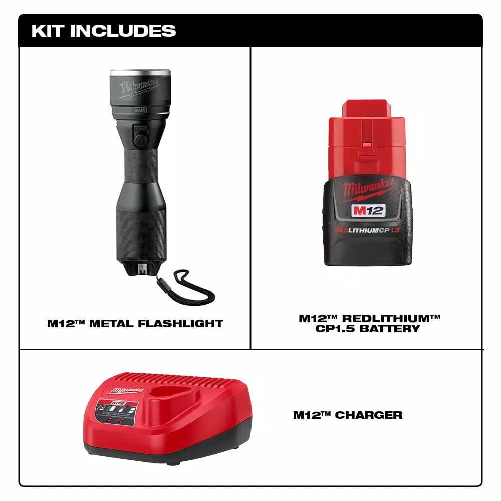 Milwaukee M12 12V Lithium-Ion Cordless LED High Performance Flashlight Kit with 1.5Ah Battery & Charger