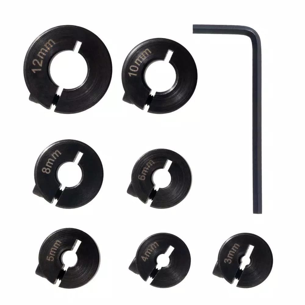 POWERTEC 7-Piece Stainless Steel Drill Bit Stop Collar Set with Split Ring Design and Size Markings