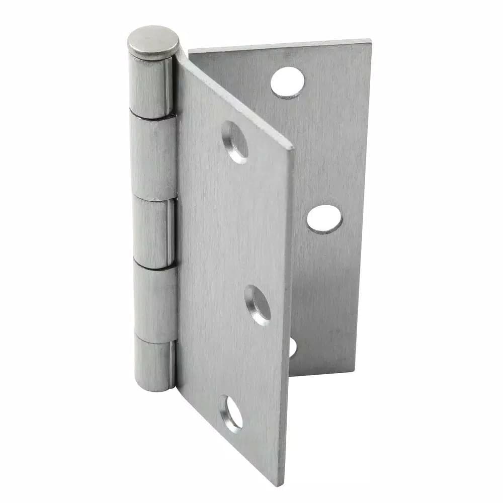 Hardware Essentials 3-1/2 in. Satin Chrome Residential Door Hinge, Square Corner, Full Mortise (9-Pack)