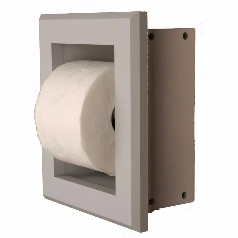Unbranded Newton Recessed Toilet Paper Holder with Bevel Frame, Solid Pine, Gray