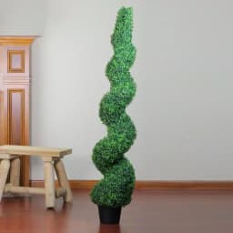 Northlight 5 ft. Artificial Spiral Boxwood Topiary Tree in Weighted Black Pot thumbnail 2