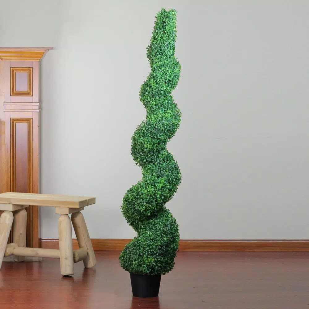 Northlight 5 ft. Artificial Spiral Boxwood Topiary Tree in Weighted Black Pot