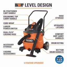 RIDGID 16 Gal. 6.5 Peak HP NXT Wet/Dry Shop Vacuum with Accessory Cart and Locking Tools thumbnail 3