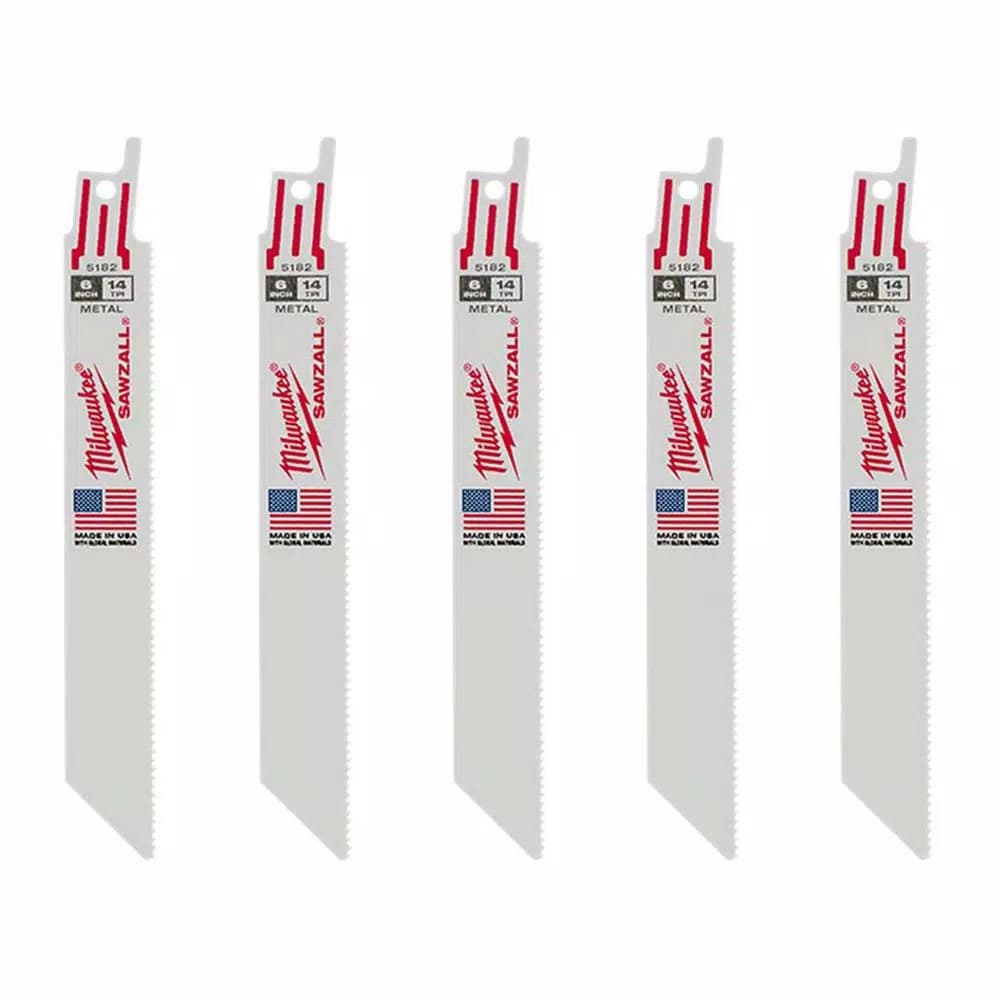 Milwaukee 6 in. 14 TPI Metal Cutting Reciprocating Saw Blades, 5-Pack