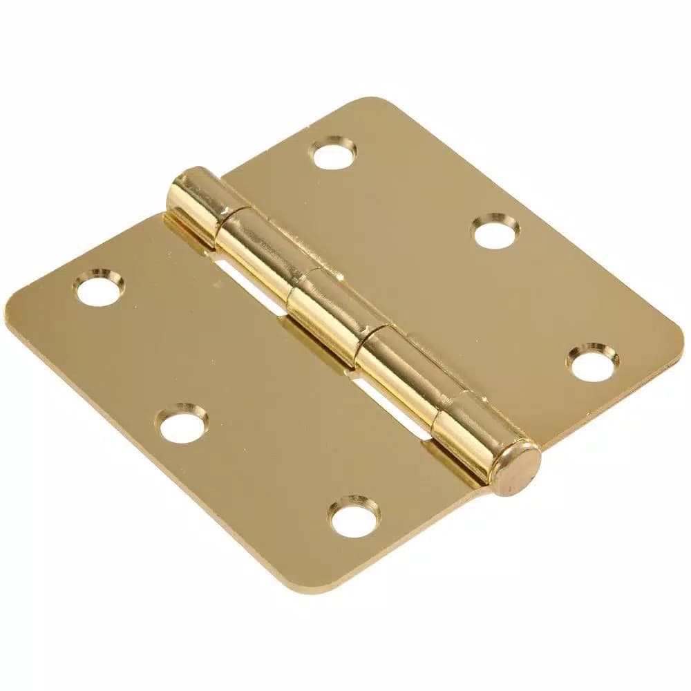 Hardware Essentials 3-1/2 in. Brass Residential Door Hinge with 1/4 in. Round Corner, 9-Pack