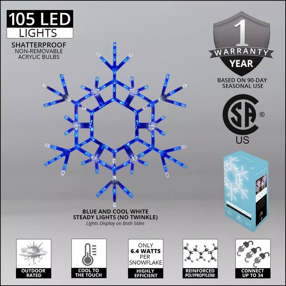 Kringle Traditions 36 in. 105-Light Blue and White LED Folding Snowflake Decoration