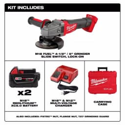Milwaukee M18 FUEL 4-1/2"/5" Brushless Cordless Angle Grinder Kit with Two 5.0 Ah Batteries thumbnail 2
