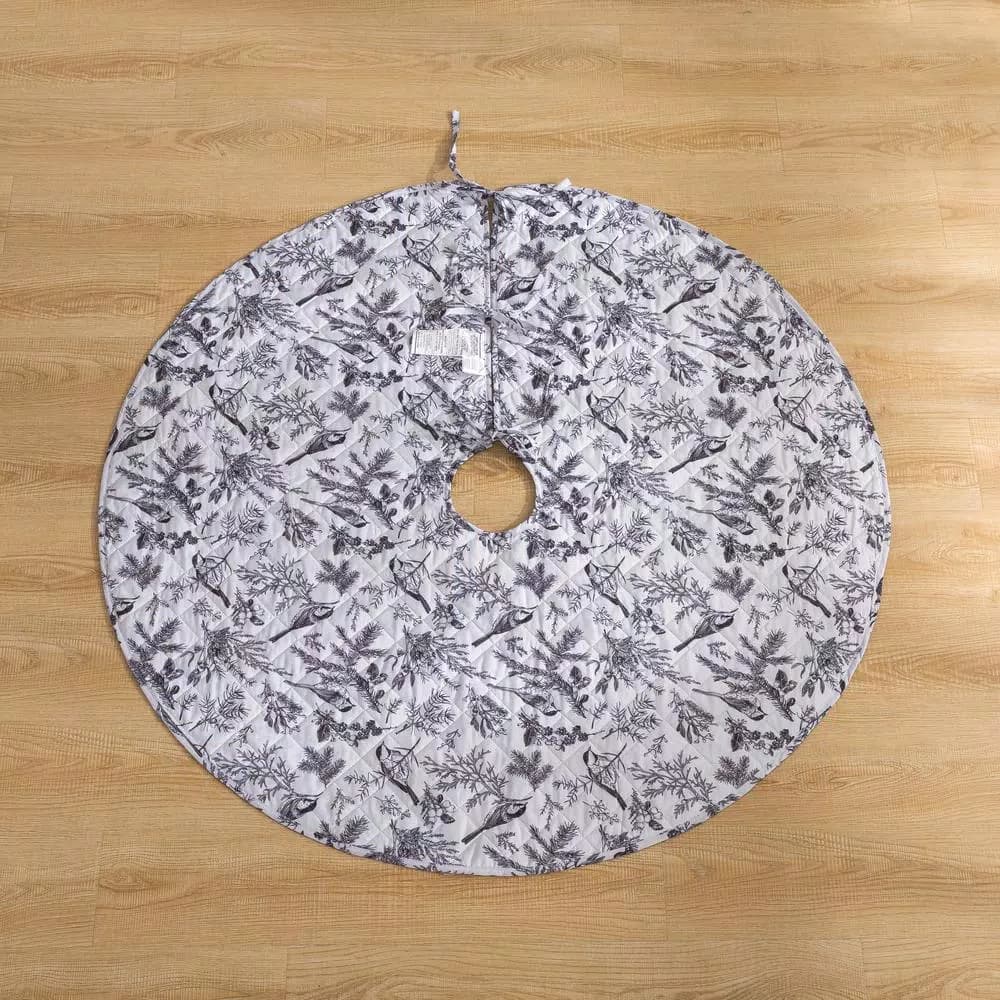 Country Living Faith 48 in. Reversible Quilted Microfiber Tree Skirt - Chickadee Toile & Floral