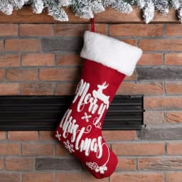 Glitzhome 21 in. Fabric Christmas Stocking with Reindeer and Snowflake Design, Red and White thumbnail 6
