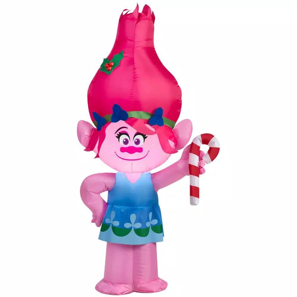 Home Accents Holiday DreamWorks Trolls Poppy Lighted Inflatable with Candy Cane, 3.5 ft Outdoor Holiday Decor