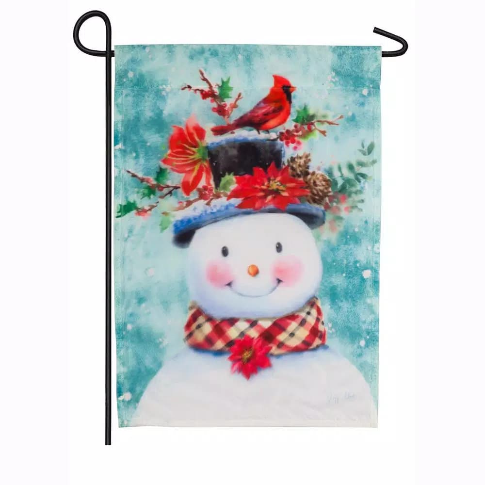 Evergreen Winter Flora Snowman Garden Flag, 18 x 12.5 in. Double-Sided Christmas Decor