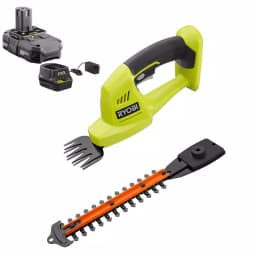 RYOBI ONE+ 18V Lithium-Ion Cordless 2-in-1 Grass Shear and Shrubber Trimmer Kit with 1.3 Ah Battery and Charger thumbnail 1