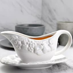 Gibson Home Fruitful 8 in. White Durastone Gravy Boat with Saucer thumbnail 3